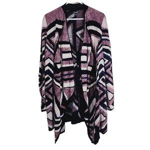 Lucky Brand Open Front Cardigan Sweater Womens Medium M Purple Aztec